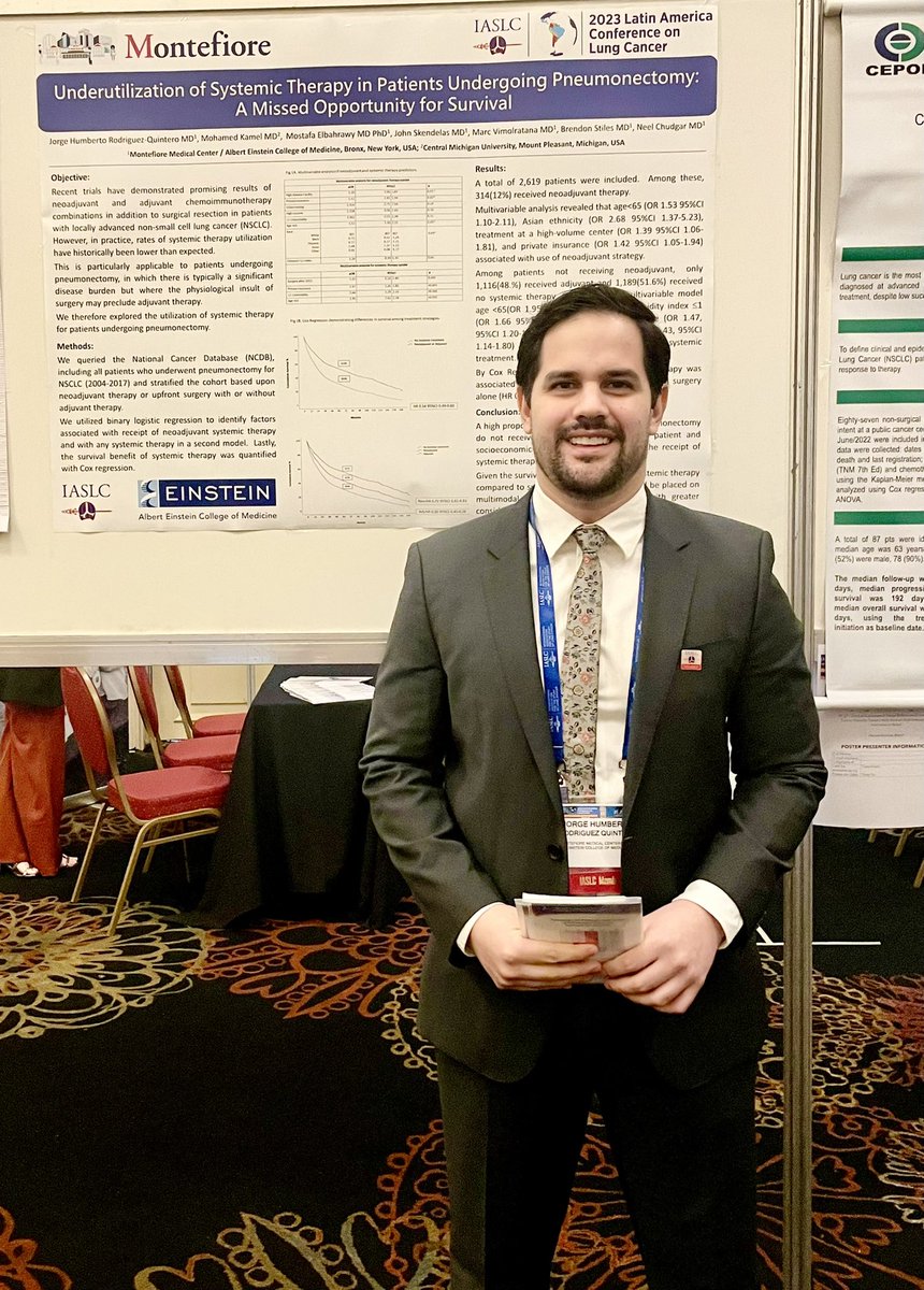 Jorge Humberto Rodríguez Quintero MD, MPH (@huroqu90) on Twitter photo Excited to present our study on underutilization of systemic therapy in patients undergoing pneumonectomy at the #IASLC #LALCA23 lung cancer meeting in Montevideo, Uruguay. Thanks to the whole team and my mentors <a href="/BrendonStilesMD/">Brendon Stiles</a> <a href="/nchudgar/">Neel Chudgar, MD</a> for the opportunity!!@MontefioreSurg Excited to present our study on underutilization of systemic therapy in patients undergoing pneumonectomy at the #IASLC #LALCA23 lung cancer meeting in Montevideo, Uruguay. Thanks to the whole team and my mentors <a href="/BrendonStilesMD/">Brendon Stiles</a> <a href="/nchudgar/">Neel Chudgar, MD</a> for the opportunity!!@MontefioreSurg