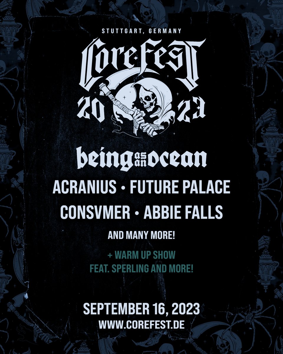 TicketmasterDE's tweet image. Am 16. September 2023 geht das #Metal-Festival @CoreFestGermany in #Stuttgart in die nächste Runde! Mit dabei sind unter anderem die Bands @beingasanocean, @AcraniusBand, @FuturePalaceDE und #Consvmer. Tickets gibt's ab sofort bei uns: bit.ly/3kOqQOz
