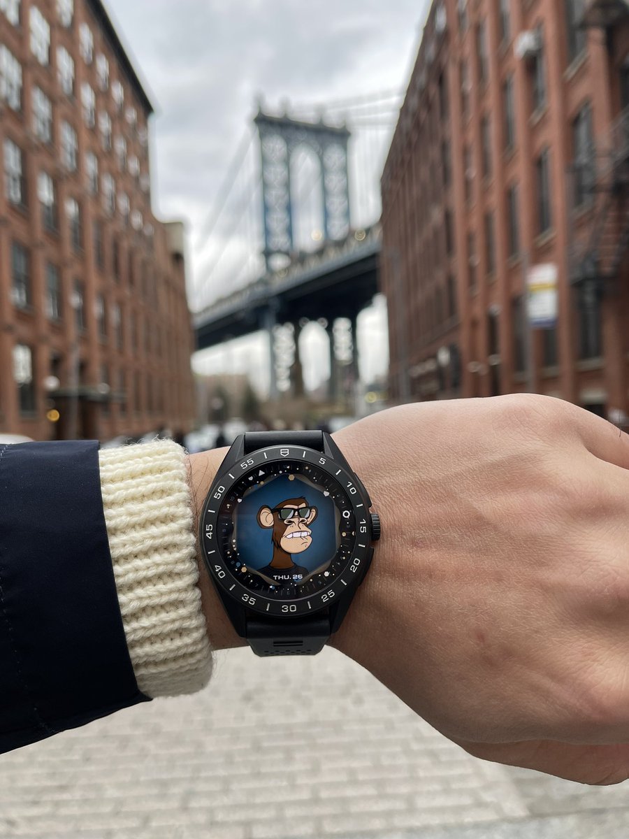 Ape out in Dumbo Village today. #BrooklynBridge #NYC @BoredApeYC @TAGHeuer