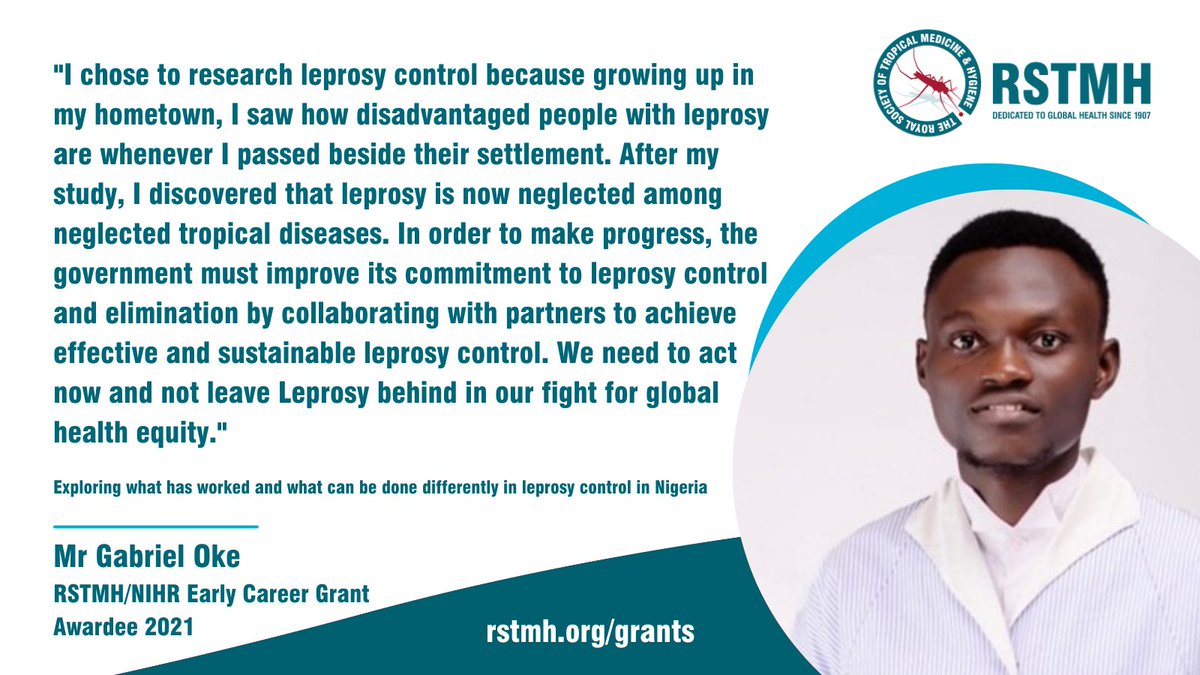 RSTMH's tweet photo. For #WorldLeprosyDay, we spoke to some of our Early Career Grant awardees about why they chose to do research into #leprosy and why we need to 'Act Now: End Leprosy'

2021 awardee Gabriel Oke (@_gabrieloke) shared his thoughts

#beatNTDs #ActNow #EndLeprosy #EndHD https://t.co/mx2xH3cBi0