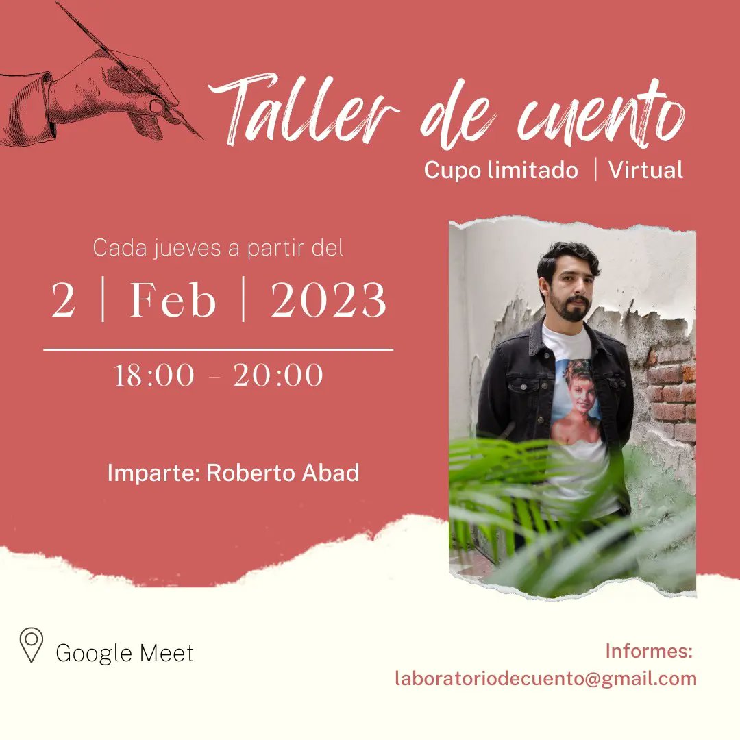 RobertoAbad's tweet photo. Amigxs: voy a comenzar un taller de cuento en formato virtual, cada jueves por la tarde. Arranca el 2 de febrero. 

Gente que tenga cuentos o quiera comenzar a escribirlos, informes acá, quedan unos cuantos lugares: laboratoriodecuento@gmail.com

Se agradece el retuit. https://t.co/0WAbypente