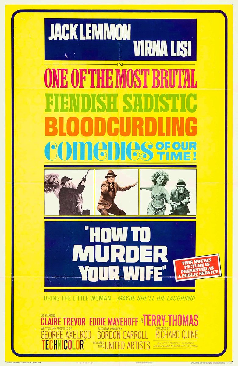 EltonMaryon's tweet photo. On @TalkingPicsTV tomorrow 10.40am, the black comedy “How to Murder Your Wife” (1964) with #JackLemon Virna Lisi & Terry-Thomas. As @RobertWRossEsq writes in his terrific book ‘The Complete Terry-Thomas’, “the screenplay is deliciously cynical & bitter-sweet”
Well worth recording https://t.co/uF5INc8H0H