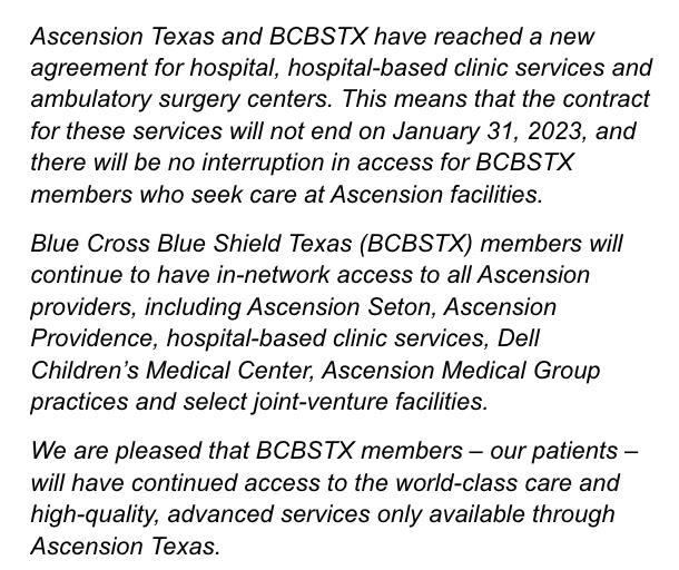 England_Weber's tweet photo. Ahead of an end-of-month deadline, @AscensionSeton says it's reached a deal with @BCBST. 

That means 66k folks in Central Texas won't be out of network at Austin's major hospitals and clinics run by Ascension on Feb. 1. https://t.co/jRl80cd37X
