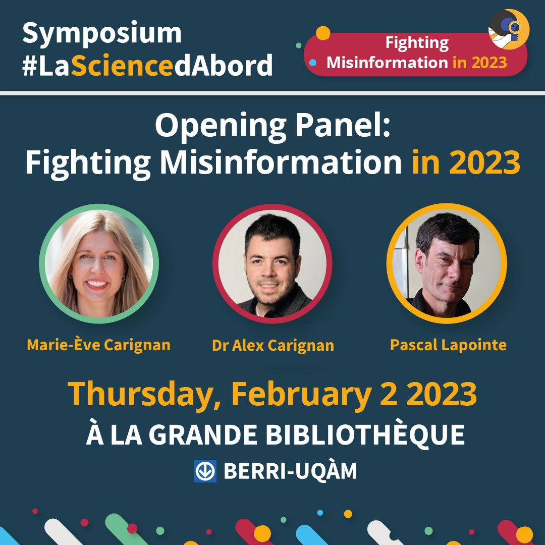 7 days until our first #LaSciencedAbord symposium! Our all-french opening panel on “Combatting misinformation in 2023” is not to be missed and will have a live english translation online! Register now: tinyurl.com/SUFSymposium #ScienceUpFirst