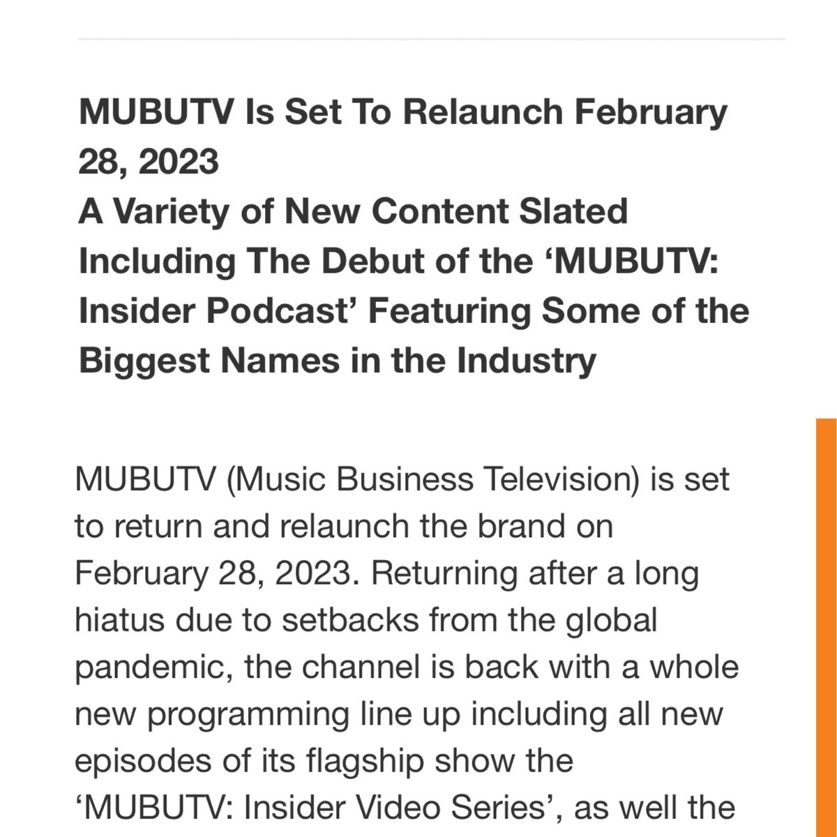 Sending out a huge debt of gratitude to Paul Scaife and the folks over at ‘Record of the Day’ @RecordOfTheDay in London for featuring MUBUTV with our upcoming launch. recordoftheday.com/on-the-move/ne… RT

#musicbusiness #musicindustry #musicindustrynews