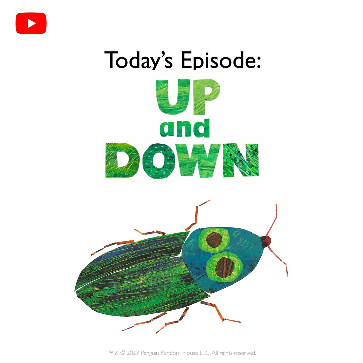 Today’s World of Eric Carle YouTube episode is UP and DOWN! This episode includes a read-aloud of The Very Clumsy Click Beetle. Learn how to make a jumping click beetle and meet several different animal and insect puppets that move up and down: youtu.be/GzKcFGVyLS4