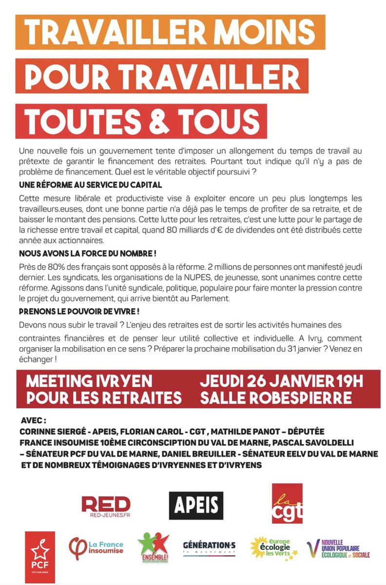 C’est ce soir à ivry ! 
Soyons nombreuses et nombreux ✊🏽
#Retraites