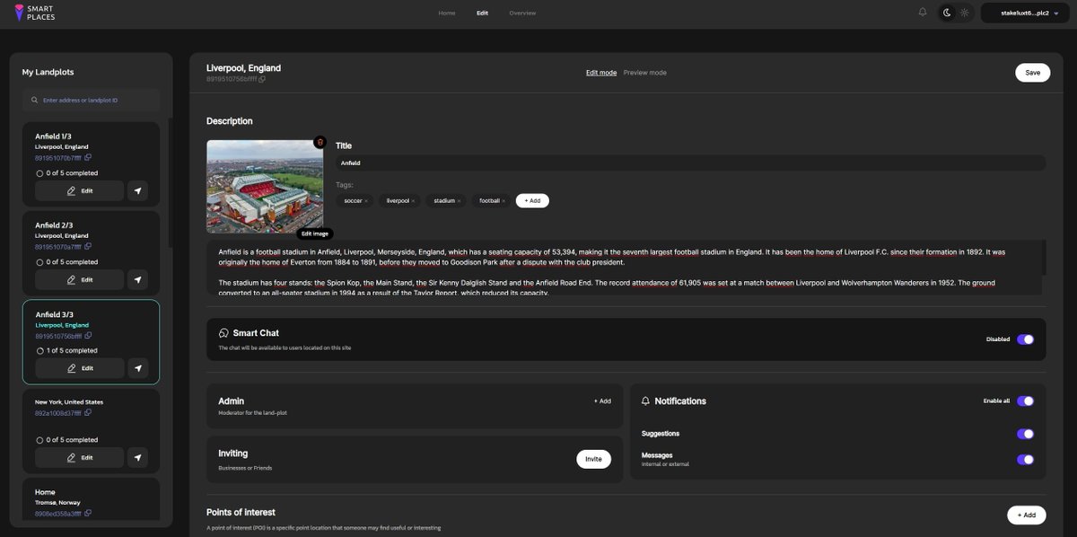SmartPlacesX's tweet image. Pioneer backend added to the map!
 
Early version, but Pioneers can connect their wallets and add titles, images, description and tags to their land plots. 
Voting and chat system under development as well as integration of the mobile app simulator.

smart-places.io