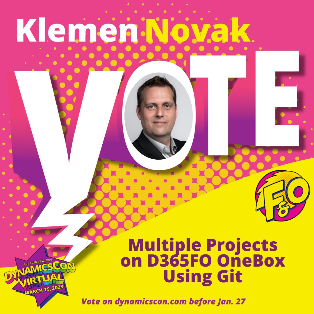 Hey there, fellow #MSDyn365FO community minds, #DynamicsCon is happening in March. If you are interested in #Git on OneBox development machine and good practices, vote for my session. 👇 See ya there!

#dynamics365fo #dynamicsax #dyn365fo #d365fo #xppgroupies