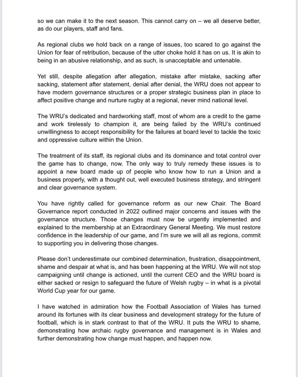 CF10RugbyTrust's tweet photo. The letter in full https://t.co/53RPrU2au9