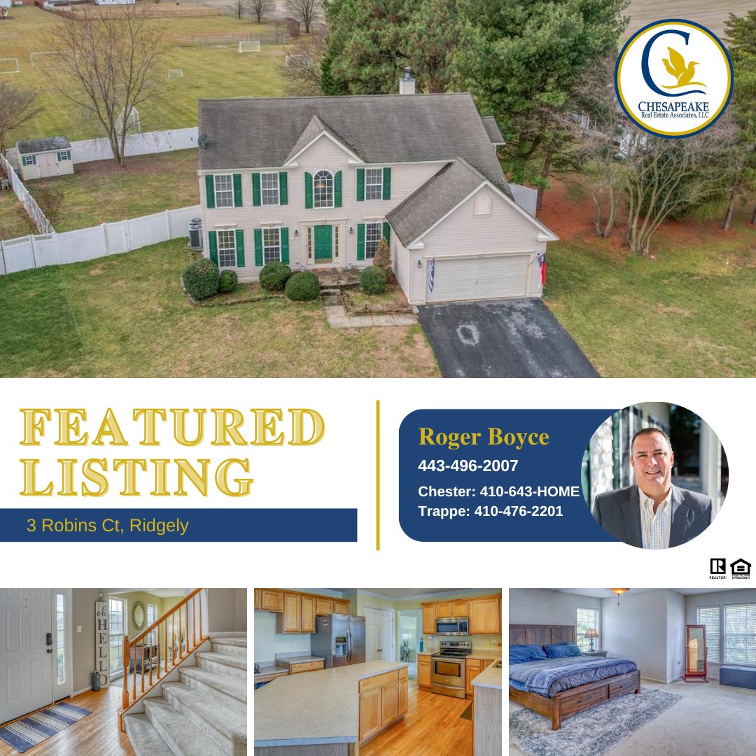 ChesapeakeLLC's tweet photo. 💥🏠 FEATURED LISTING! 🏠💥
📍 3 Robins Ct, Ridgely
💲 Now $399,999
For more information, please call Roger Boyce at 443-496-2007
#BuyingWithBoyce
https://t.co/TePEF1ABLj https://t.co/EcrRCMcFf9