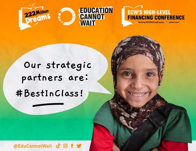 KentPage's tweet photo. #ECW’s strategic partners are #BestInClass!

Let’s harness the power of #education to empower girls &amp; boys around the 🌎!

#FundEducation to make #222MillionDreams✨📚 come true for world’s most vulnerable girls/boys!

👉https://t.co/sWC3B3l1zJ @un @bmz_bund @norwaymfa #HLFC2023 https://t.co/F0uKTbYOdh