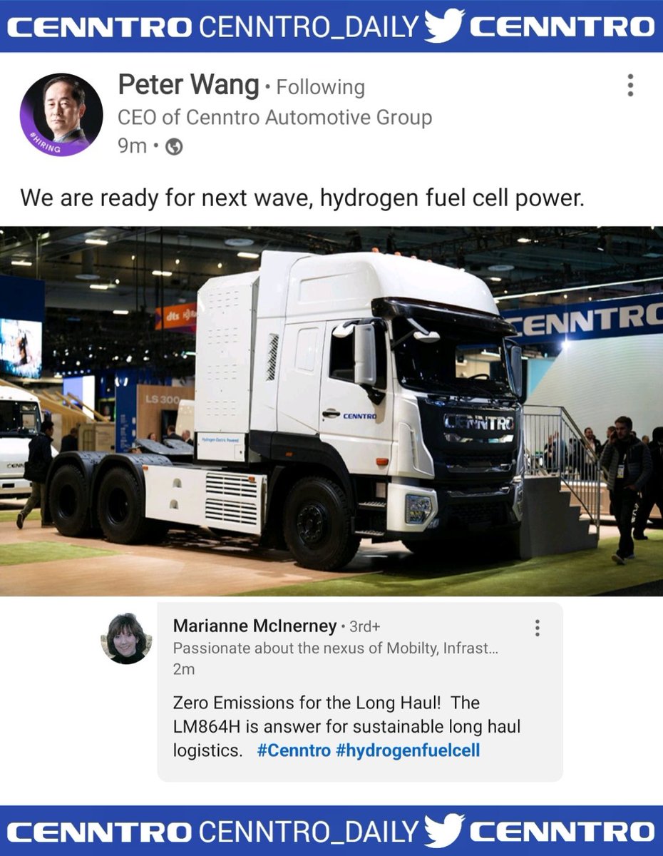 _X_Alex_'s tweet photo. #CENN #CENNTRO $CENN
#ELECTRICVEHICLES⚡️#EV
#HYDROGEN #H2
#LOGIMAX #LM864H
Peter Wang :
We are ready for next wave,
hydrogen fuel cell power.
Marianne McInerney :
Zero Emissions for the Long Haul! The LM864H is answer for sustainable
long haul logistics https://t.co/lxiwUwYjxE