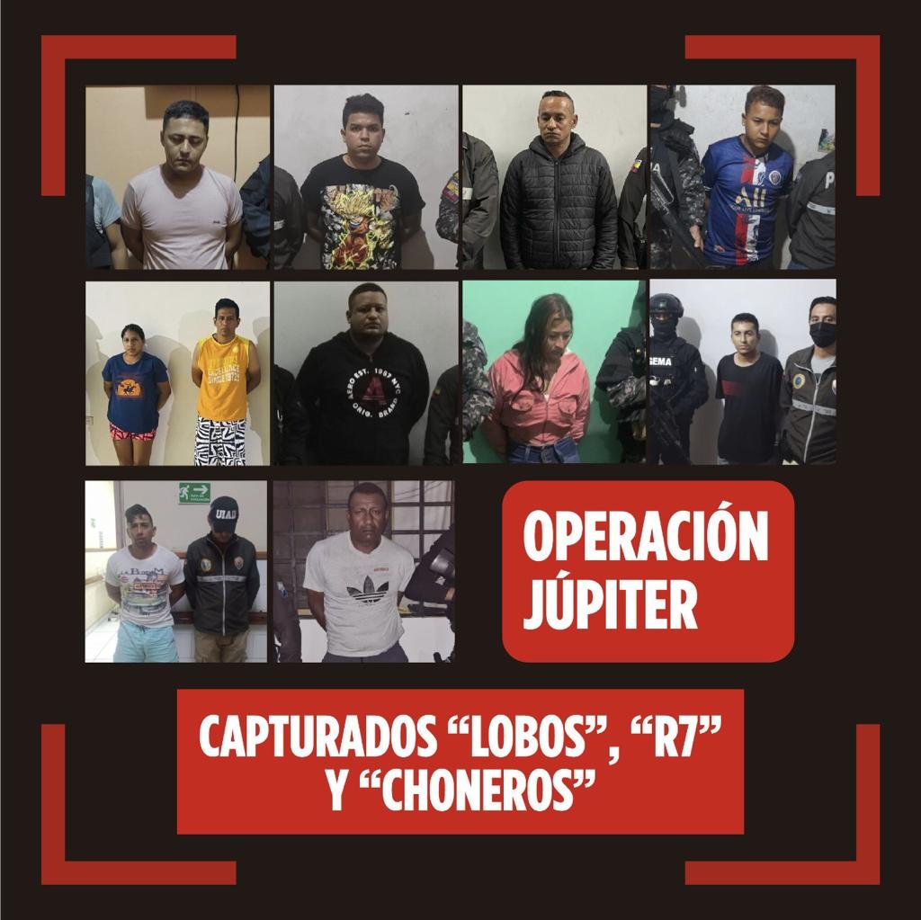 LassoGuillermo's tweet photo. Anoche escuadrones especiales de la @PoliciaEcuador se prepararon para desplegar la operación “Júpiter” en las provincias Santo Domingo, Manabí y Los Ríos. Están capturados 19 integrantes de “Los Lobos”, “Choneros” y “R7”. Por los ecuatorianos, no les daremos tregua. https://t.co/hEznHB3c9A