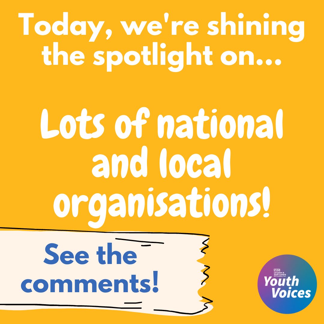Day 7 of #ChildrensMentalHealthWeek!

There are lots of fantastic national local organisations...
@Place2Be, @MindCharity, @CYPMentalHealth, @TogetherMW, @YoungMindsUK, @FyldeTeam, @HealthwatchBpl, @FandWCAMHS_CPS, @AYPHcharity (to name a few!).