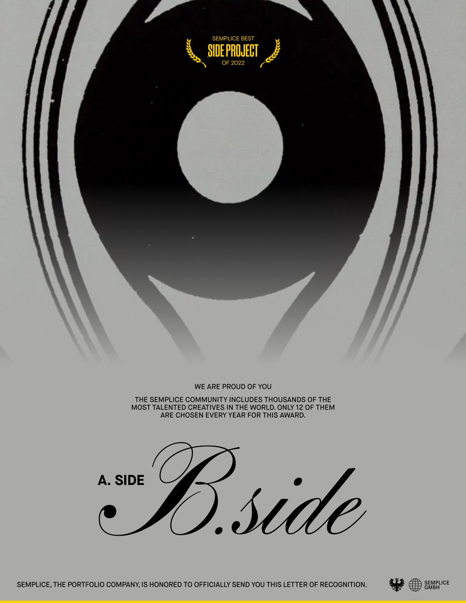 The award for "Best Side Project" goes to <a href="/all_in_a_cam/">Alina Skyson</a>
&amp; Ben Playford's A.Side B.Side, a beautiful love letter
to their vinyl record collection.

◎ aside-bside.com