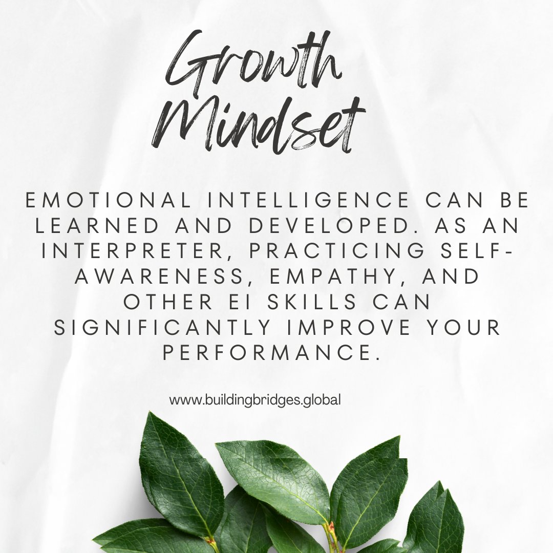 slwheeler81's tweet image. Emotional intelligence can be learned and developed. As an interpreter, practicing self-awareness, empathy, and other EI skills can significantly improve your performance. #emotionalintelligence #interpretingtips #growthmindset