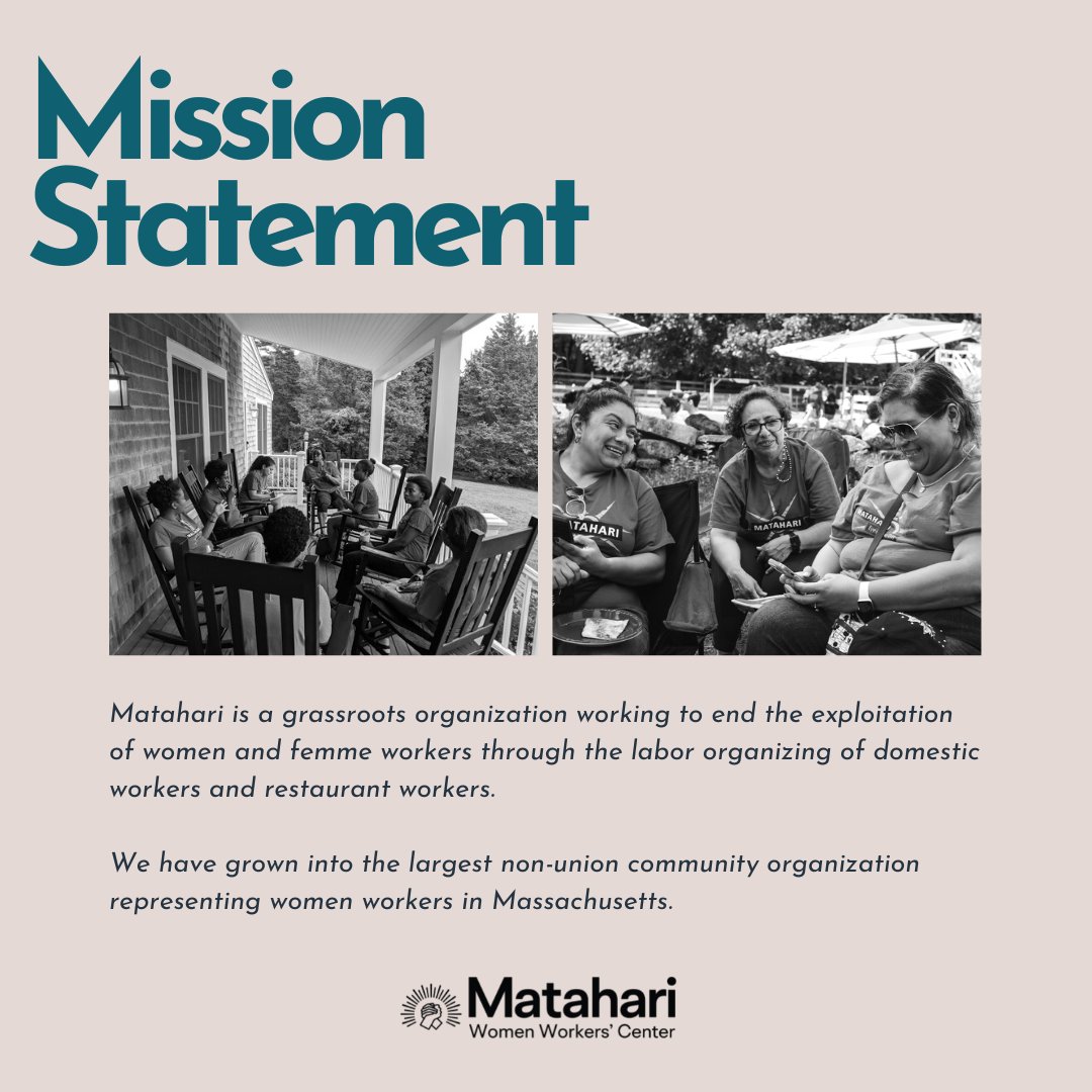mataharijustice's tweet image. We are committed to building a world without economic violence and exploitation at Matahari. Our community believes in the #transformativepower of survivors and is committed to developing the #leadership of women of color, immigrants, and low-wage workers.