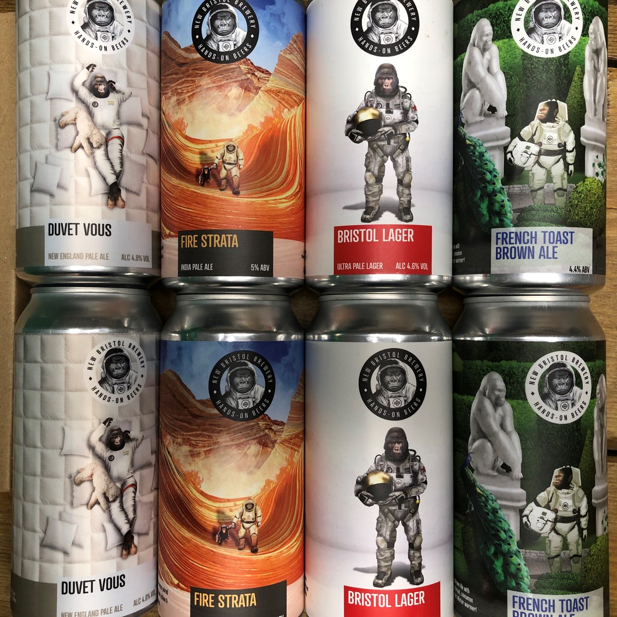HogsBackBrewery's tweet photo. We're stocking up the shelves in the Brewery Shop!  See this fab four from the New Bristol Brewery:
Duvet Vous New England Pale Ale (4.8%)
Fire Strata IPA (5%)
Bristol Lager (4.6%)
French Toast Brown Ale (4.4%)
On sale now in the Brewery Shop! https://t.co/FvZhVaXFz6