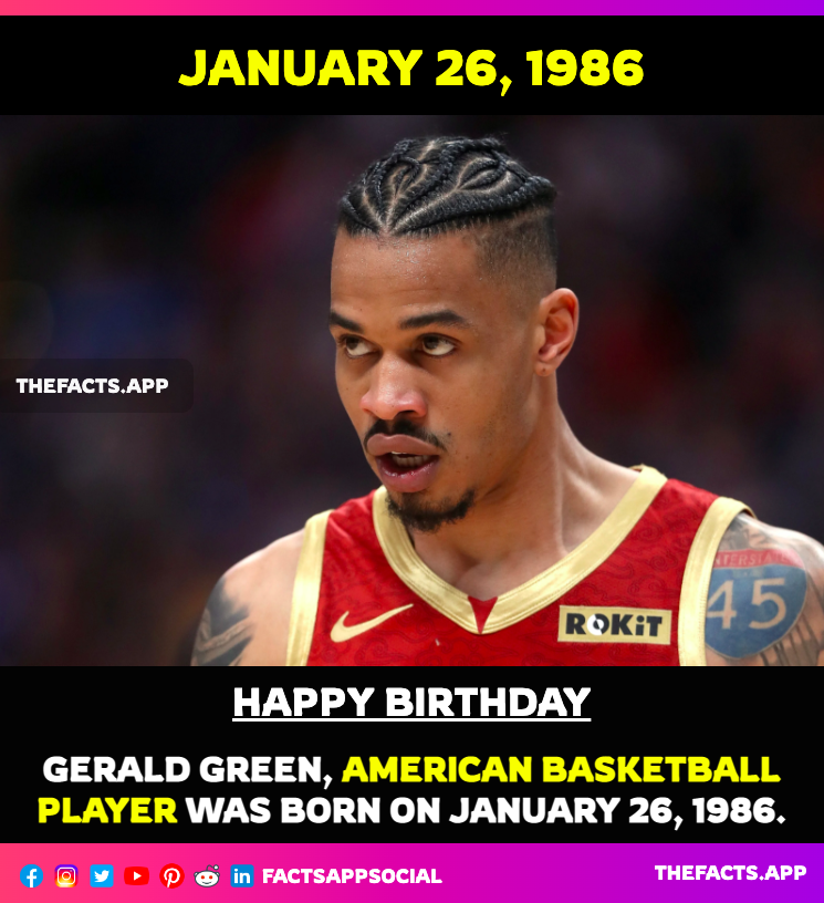 factsappsocial's tweet photo. #OnThisDay #DidYouKnow #GeraldGreen (@GgreenJr25), #American #basketball player was born on January 26, 1986. Please Like and Retweet. #NBA #sports 

https://t.co/IUagUFvgkR https://t.co/tqkSn0DFgd