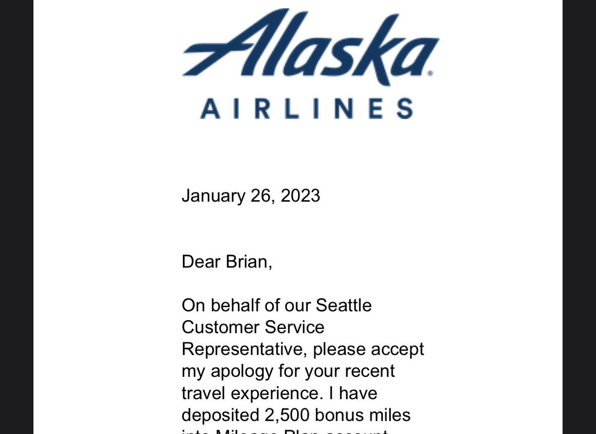 Brian_McCune's tweet photo. @AlaskaAir so when you guys cancel a flight then botch the rebooking so bad you try to send my 7 year old to a different airport then the rest of his family then by the time it’s all fixed all the flights are full so we miss a full day of vacation costing us 1k I get $35 in miles https://t.co/KZDOPNd7C1