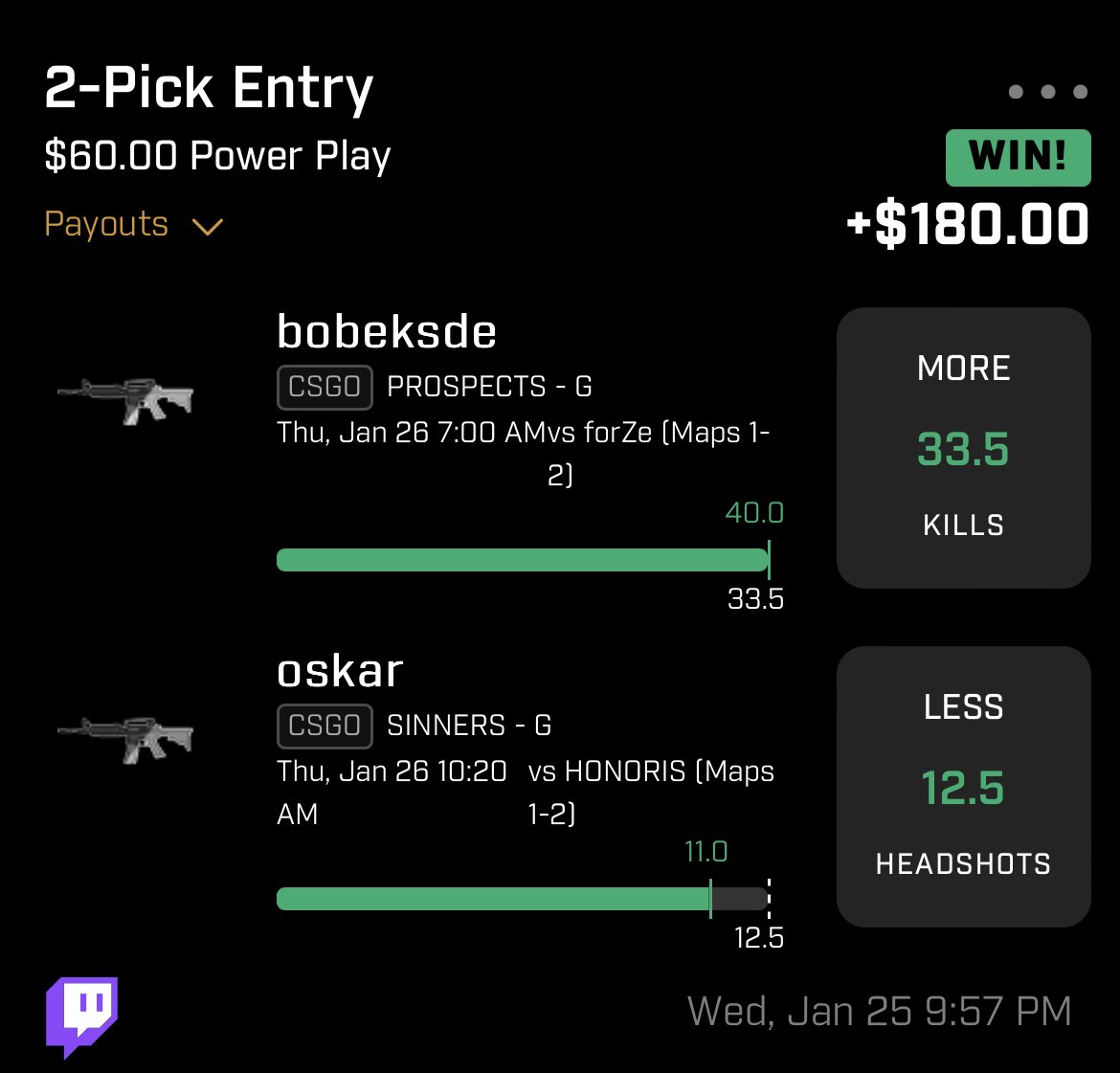 subo1218's tweet photo. Cashed 3 slips one on @PrizePicks one on @VividPicks and one on @sportsbattleapp all posted in the discord! Finally starting to heat up a little, hit 3 straight CSGO PP slips as well. Will post all my plays for Friyay tomorrow. LFG #DownToFantasy https://t.co/JwWs8zqQAf