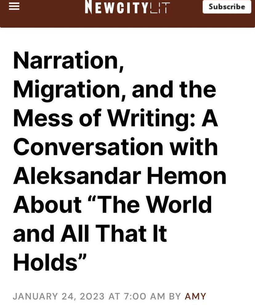 A tale of impossible love, the madness of war, and the trauma of displacement. A masterfully written epic tale of two soldiers who fall in love during WWI. My interview w/@SashaHemon in February issue of @newcitymag : lit.newcity.com/2023/01/24/nar…
#aleksandarhemon #newcity