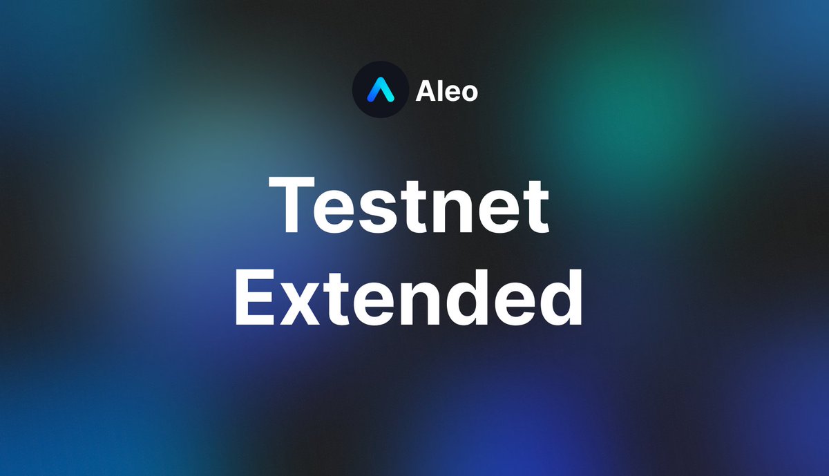 AleoHQ's tweet photo. We are EXTENDING the incentive period for Testnet 3 Phase 2.

⏰The new end date is January 31 at 2359 UTC.

Any leftover credits that have not been distributed by then will be allocated at a later date. https://t.co/EUQLKdp5P8