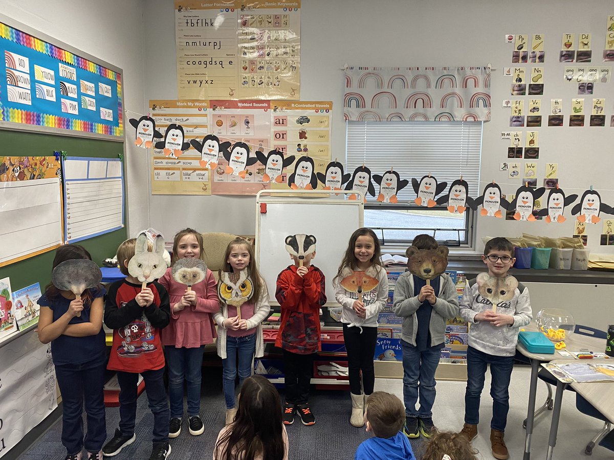 1st grade having some fun with identifying animal characters and  story sequencing
