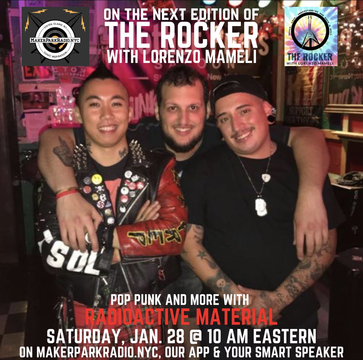 We’re gonna have a rockin’ good time with these guys! You’re invited to join us. No RSVP required. Just tune it in and turn it up! #makerparkradio #RadioactiveMaterial #poppunkmusic #therockernyc