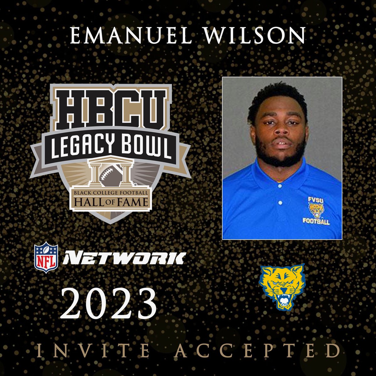 We are proud to announce that Fort Valley State RB EMANUEL WILSON (@1kEmanuelWilson) has been selected for the 2023 HBCU Legacy Bowl! ✊🏿 hbculegacybowl.com/players/