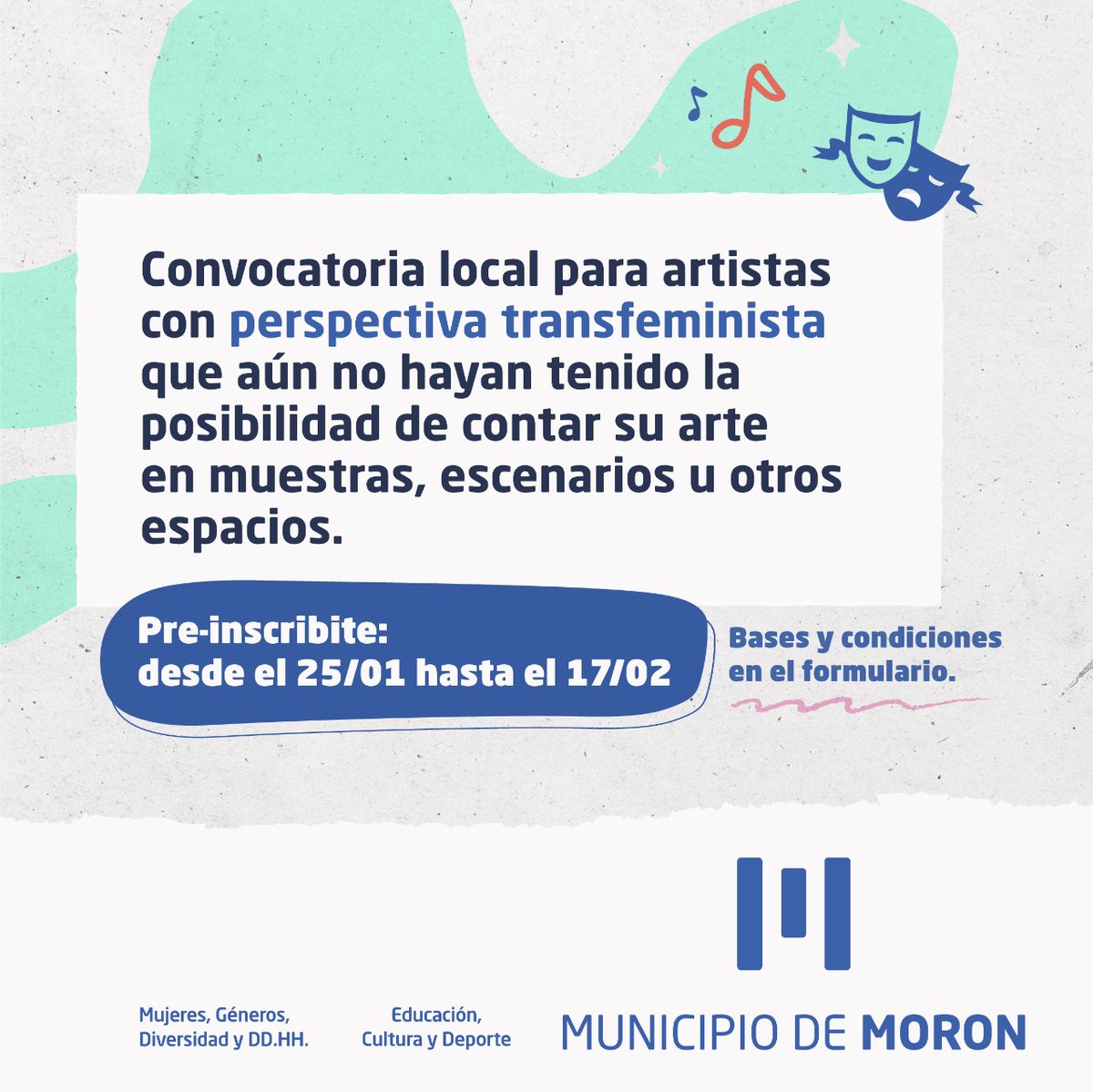 munimoron's tweet photo. 💚¡Se viene! #CONtARTE - Cultura Transfeminista!

¿Sos artista y vivís en Morón? Sumate a la convocatoria de artistas con perspectiva feminista que trabajen distintas disciplinas.

ℹ️ Pre-inscribite acá:https://t.co/aJfefjjpcB https://t.co/IdL5SIMGNB