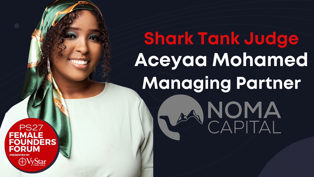 PS27Ventures's tweet photo. We are pleased to announce Asia Mohamed, Managing Partner at @NomaCapital, as a Shark Tank Judge at the 8th Annual Female Founders Forum at the University of North Florida on March 3rd, 2023! https://t.co/zjoD1OnMce 🦈 #SheThinksBig https://t.co/JQwKTDREwT