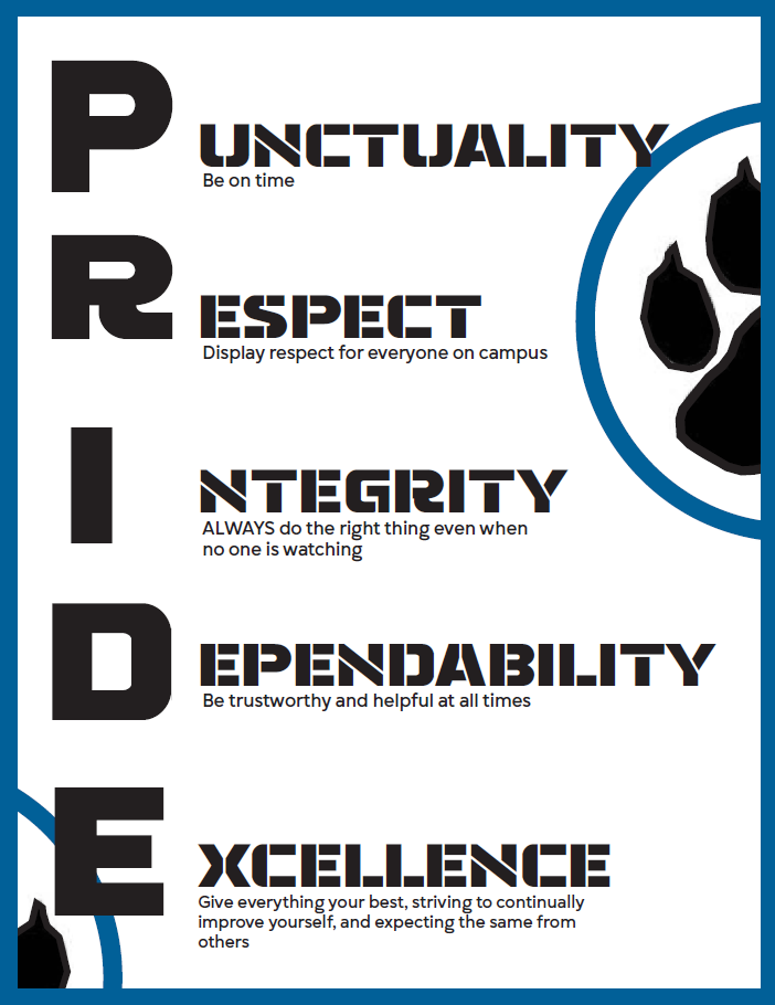 Seniors have until Monday to turn in Husky Bucks in 7-100 for a chance to win a free GRAD BASH ticket.   Winner will be announced Tuesday Morning 1/31/23.
Students will also win Husky Bucks when we put them on the spot, and they know what the different letters of PRIDE stand for.