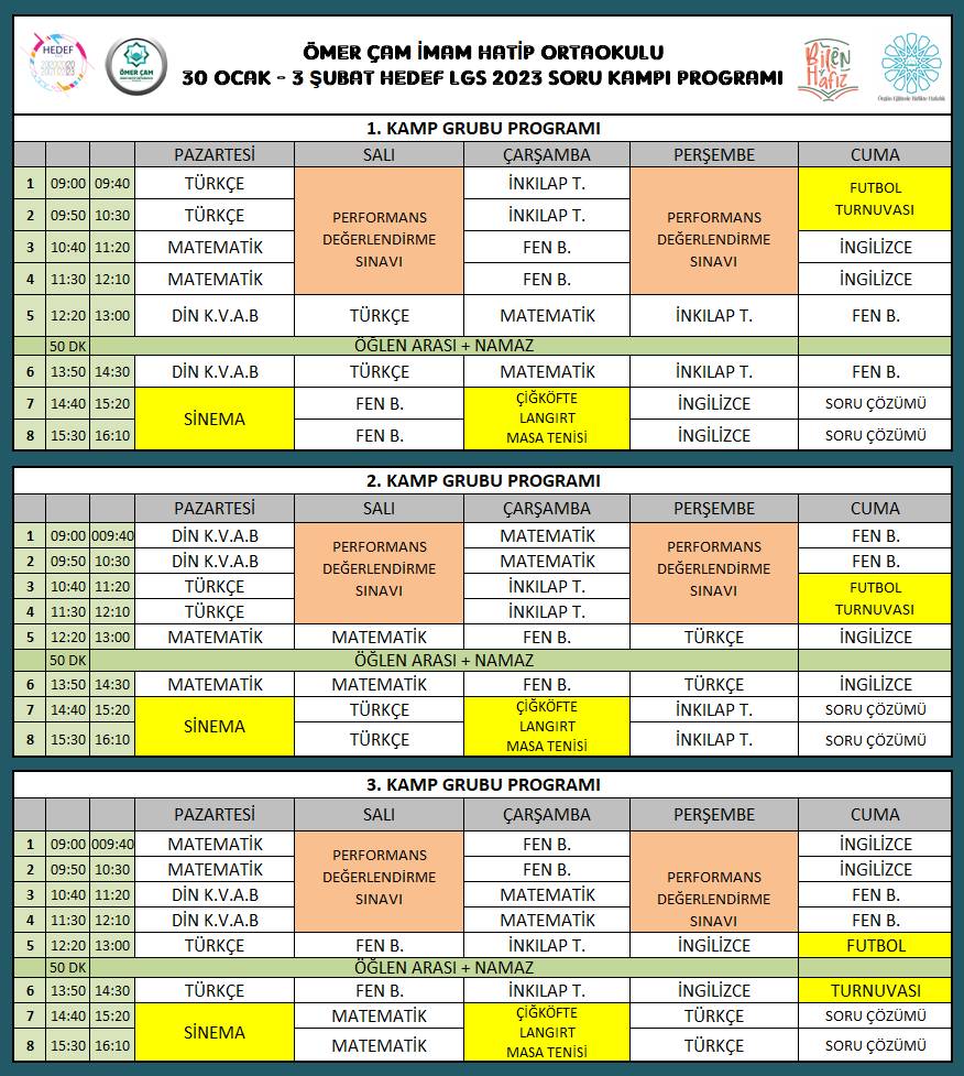 📣LGS ARA TATİL SORU ÇÖZÜM KAMPI PROGRAMI❗
Din Öğretimi Genel Müdürlüğümüz'ün HEDEF LGS 2023 Proje kapsamında, ara tatilde 8. sınıf öğrencilerimiz ile buluşuyoruz.💯