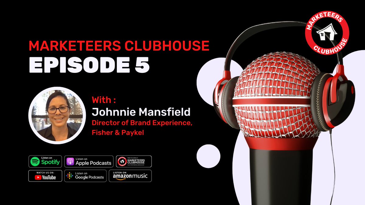 MarketeersClub's tweet photo. On Episode 5 of Marketeers Clubhouse, @jamiecalon  and @thisismwalt welcome Johnnie Mansfield (@ccbjohnnie), Director of Brand Experience at Fisher &amp; Paykel.

Tune in on #spotify, #apple, #amazon, #google, #youtube or visit https://t.co/bYcTghhuzN for more! https://t.co/2H5xC0HHTx