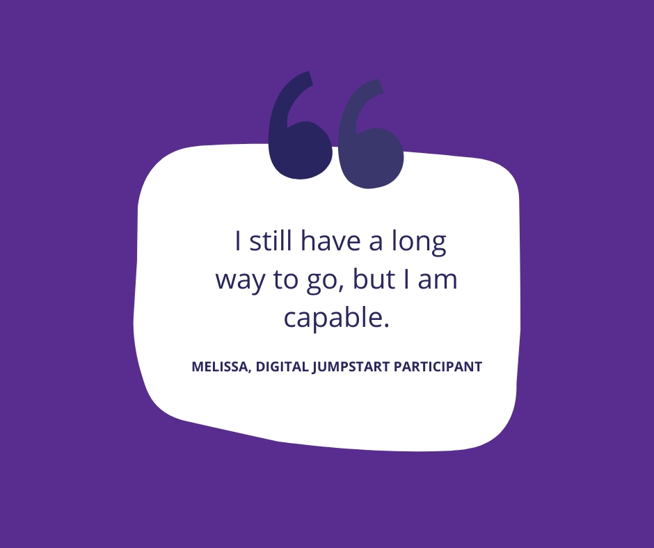 NeilSquireSoc's tweet photo. "I still have a long way to go, but I am capable," says Melissa, a Digital Jumpstart participant. Learn more about our free digital literacy program: https://t.co/0hsr2UFVyl

#NeilSquire #DigitalJumpstart #DigitalLiteracy #ComputerTutoring #Disability https://t.co/TroWnOJAC3