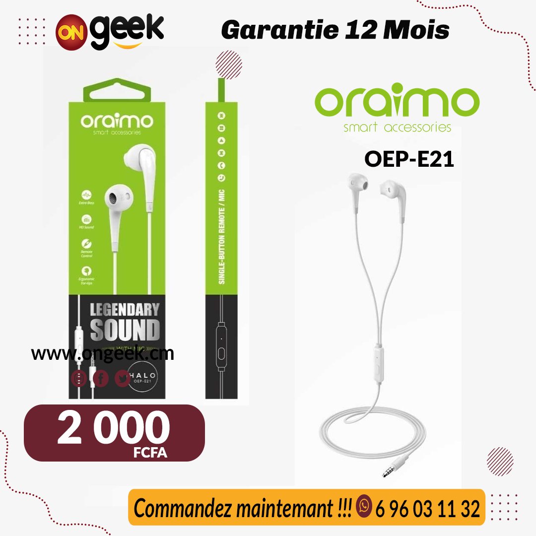 ongeekcm's tweet photo. #OraimoAccessoire
Offrez-vous le meilleur à prix optimal. #Rapport #Qualité #Prix  au rendez-vous
👉🏾👉🏾 https://t.co/Slg84KR14o
📲 Whatsapp : https://t.co/20EvKzQRnS
📦 Livraison partout au Cameroun
🚚💨 Livraison super rapide
➡ https://t.co/3AweNhPji5
📞 696031132 https://t.co/k50VDaqp8P