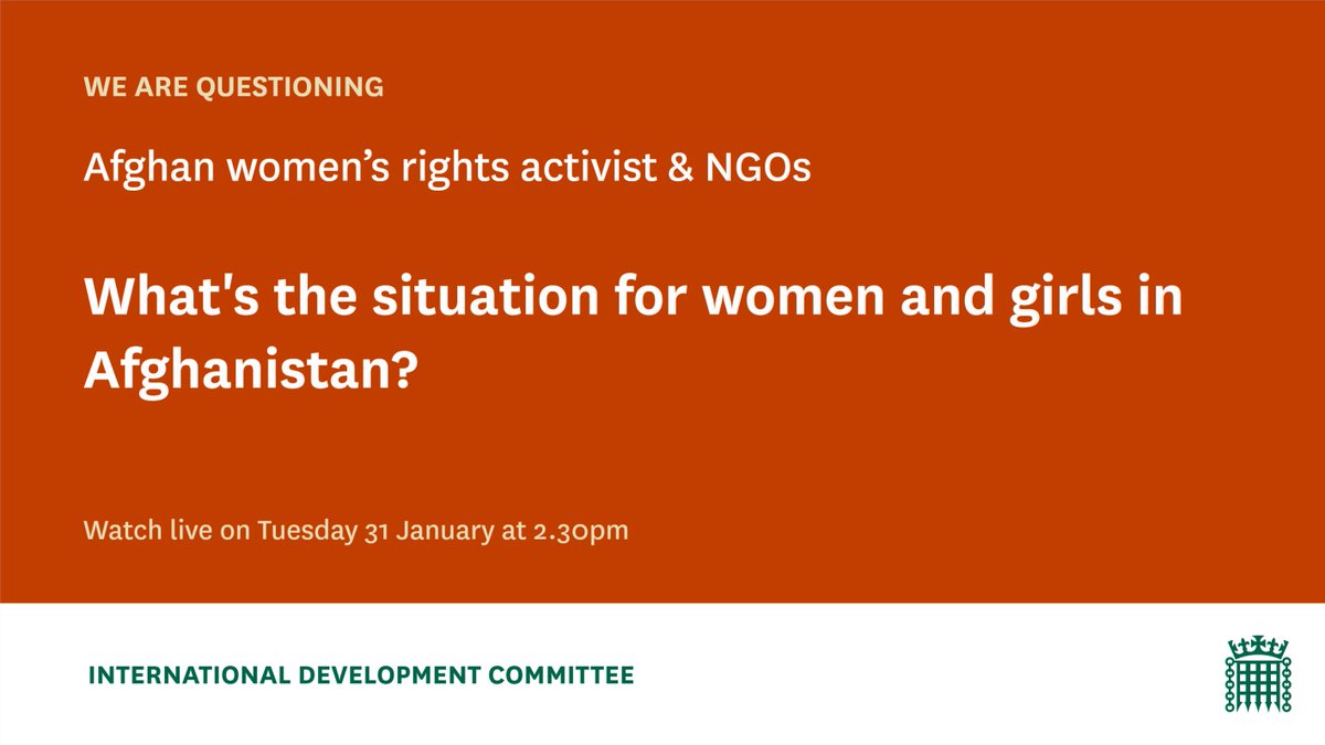 On Tuesday 31 January, we will hold an evidence session on the situation for women and girls in Afghanistan &amp; will hear from <a href="/sveto_ishoq/">Sveto Muhammad Ishoq | سویتا اسحق</a>, <a href="/AfghanAgencies/">British & Irish Agencies Afghanistan Group (BAAG)</a> &amp; <a href="/save_children/">Save the Children International</a>. Read here for more details: bit.ly/3HaZZUG #Afghanistan #AfghanWomen <a href="/SarahChampionMP/">Sarah Champion</a>