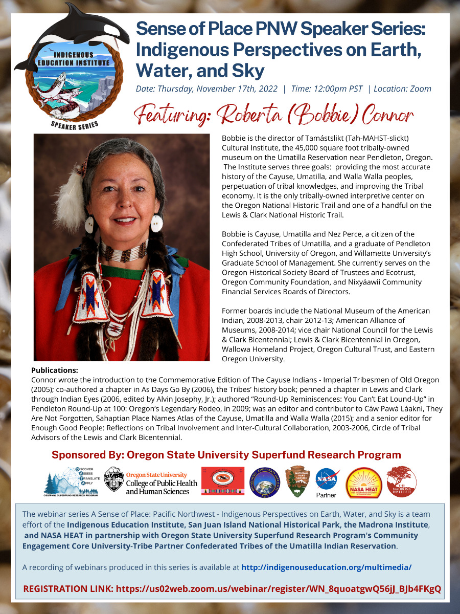 OSU_EHSC's tweet image. @We were pleased to welcome Bobbie Conner, dir. of Tamástslikt Cultural Institute @tamastslikt, @1855CTUIR for OSU&apos;s Sense of Place seminar, in collaboration with Indigenous Education Institute. Video: ow.ly/IHSg50MqNCx. Thank you SRP trainee Sydelle Harrison @harrisyd1