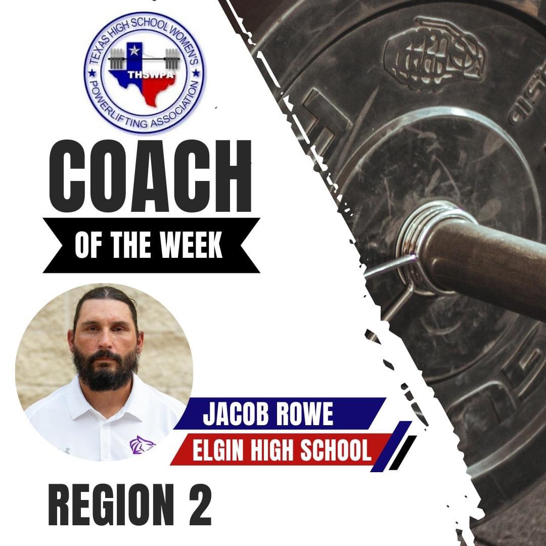 Congratulations to Coach Jacob Rowe from Elgin HS for being selected as Region 2 Coach of the Week! Your coaching exemplifies hard work, integrity, and sportsmanship for all to see. Thank you from THSWPA! Keep up the good work. #thswpa #thswpar2