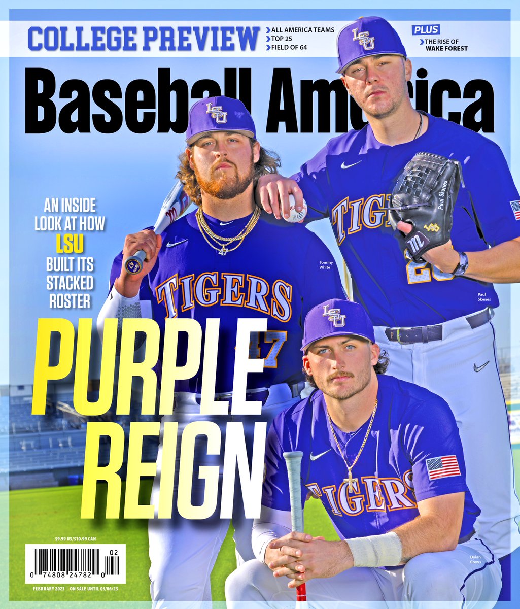 As first seen on @LSUbaseball's social media ... 🚨OUR COLLEGE PREVIEW COVER IS HERE 🚨 The stacked lineup of Tommy White, Paul Skenes and Dylan Crews headlines a stacked Tigers team. Make sure you pre-order your issue NOW! baseballamerica.myshopify.com/products/20230…