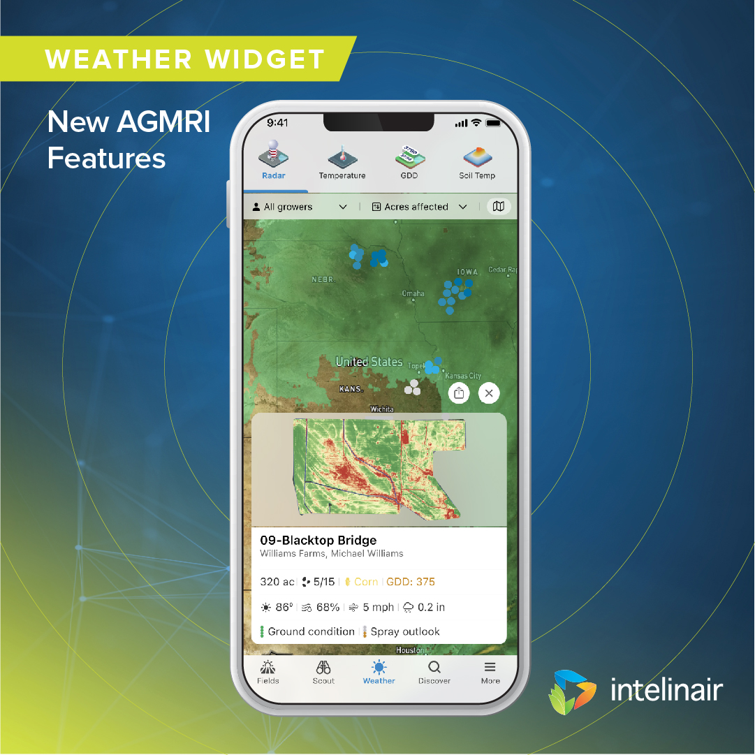 The new #AGMRI Weather Widget displays hyper local past, current, and future weather conditions for each field. Check out precipitation amounts or wind speed to plan field work or prioritize fields to evaluate after powerful storms have moved through the area.