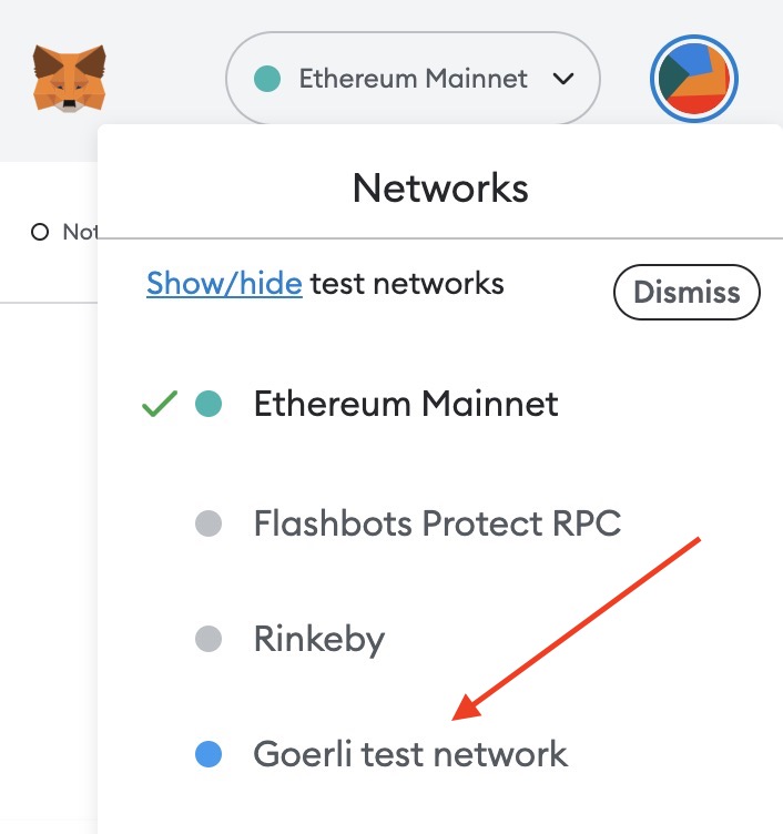 nftDEVDAD's tweet photo. 4. Test in the Goerli Testnet and OpenSea

Before deploying your contract in the Mainnet, deploy it first in a Testnet like Goerli.

In your MetaMask, just pick the Goerli test network.

You'll need some Goerli to deploy in the testnet, you can from here: https://t.co/thmFERPI5b https://t.co/OnrSMEVyG6