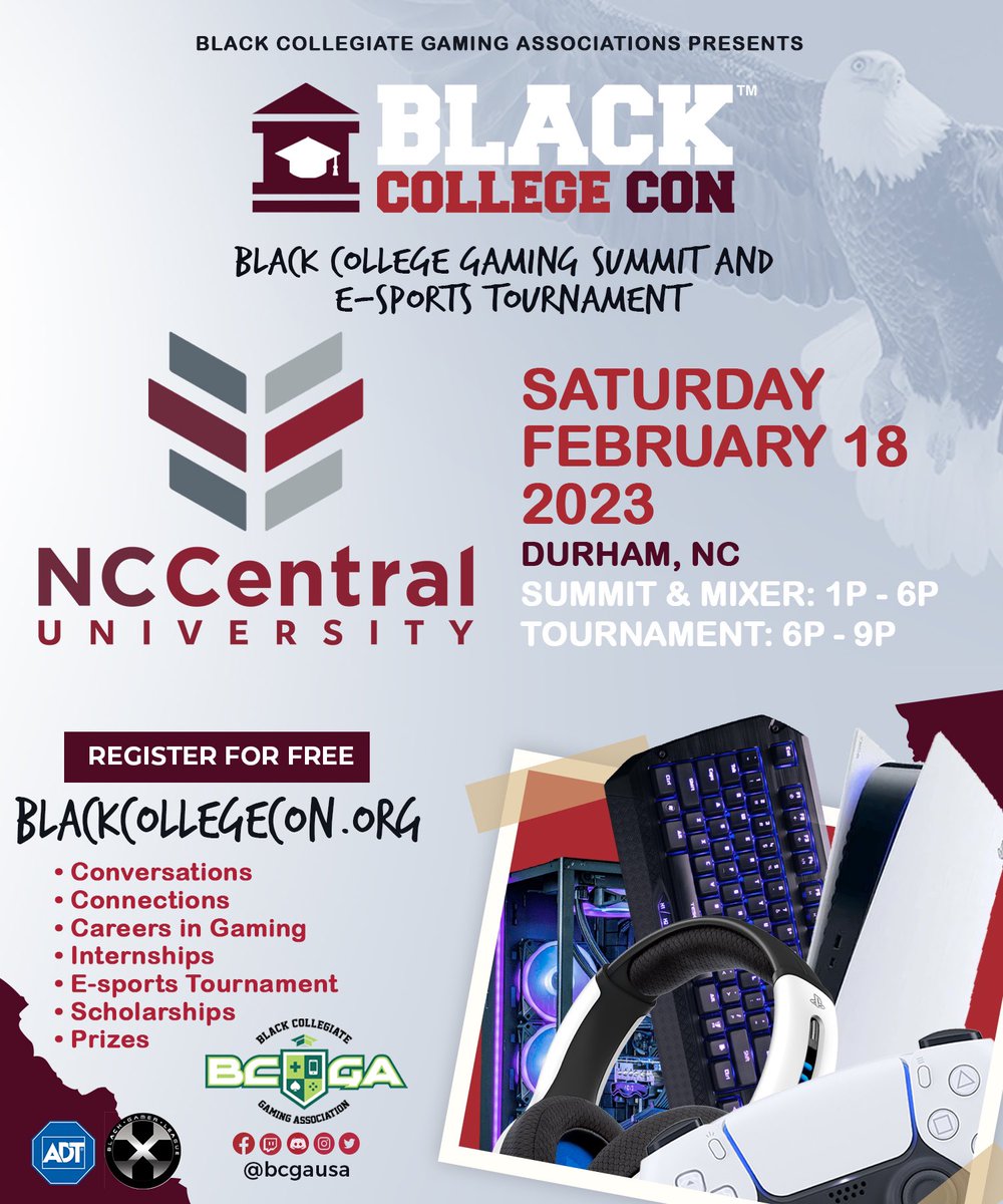 #Gamers in NC!

Black College Con 2023 Summit Tour is almost here! Come join us at #NCCU, Feb. 18th, FREE!

Meet Gaming &amp; Esports industry's top Black professionals and fellow gamers! Learn about #internships and careers in gaming. 
 #BCC2023 #durham #HBCU