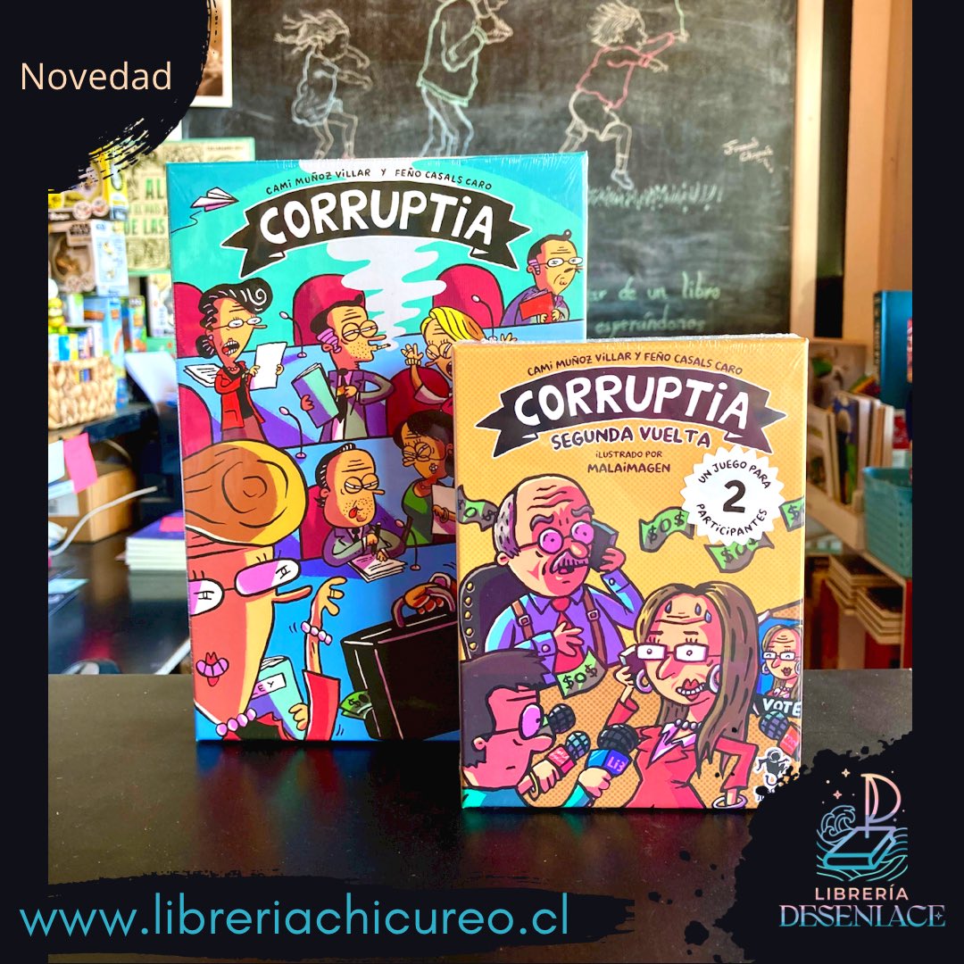 DesenlaceCh's tweet photo. Corruptia segunda vuelta es un juego para 2 personas en el que un Empresario y una Política buscan obtener los mayores beneficios personales de cara a la segunda vuelta de la elección presidencial.
#corruptia
#corruptiasegundavuelta
#juegosdemesa #libreriadesenlace #chicureo https://t.co/ouCsjWhw0p