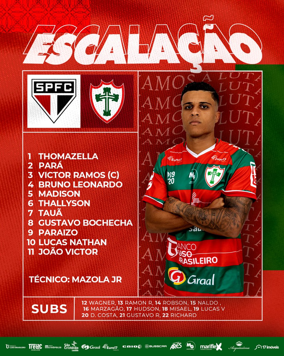 Lusa_Oficial's tweet photo. LUSA ESCALADA! ❤️💚

Confira o time que enfrenta o São Paulo, às 21h30, no Morumbi, pela 4ª rodada do Paulistão! ⚽️

VAMOOOOOOS! 💪❤️💚

🎥Transmissão: TNT / HBO Max

#SPOxPOR #SomosLusa #VamosÀLuta https://t.co/a1Vw9O7vUd
