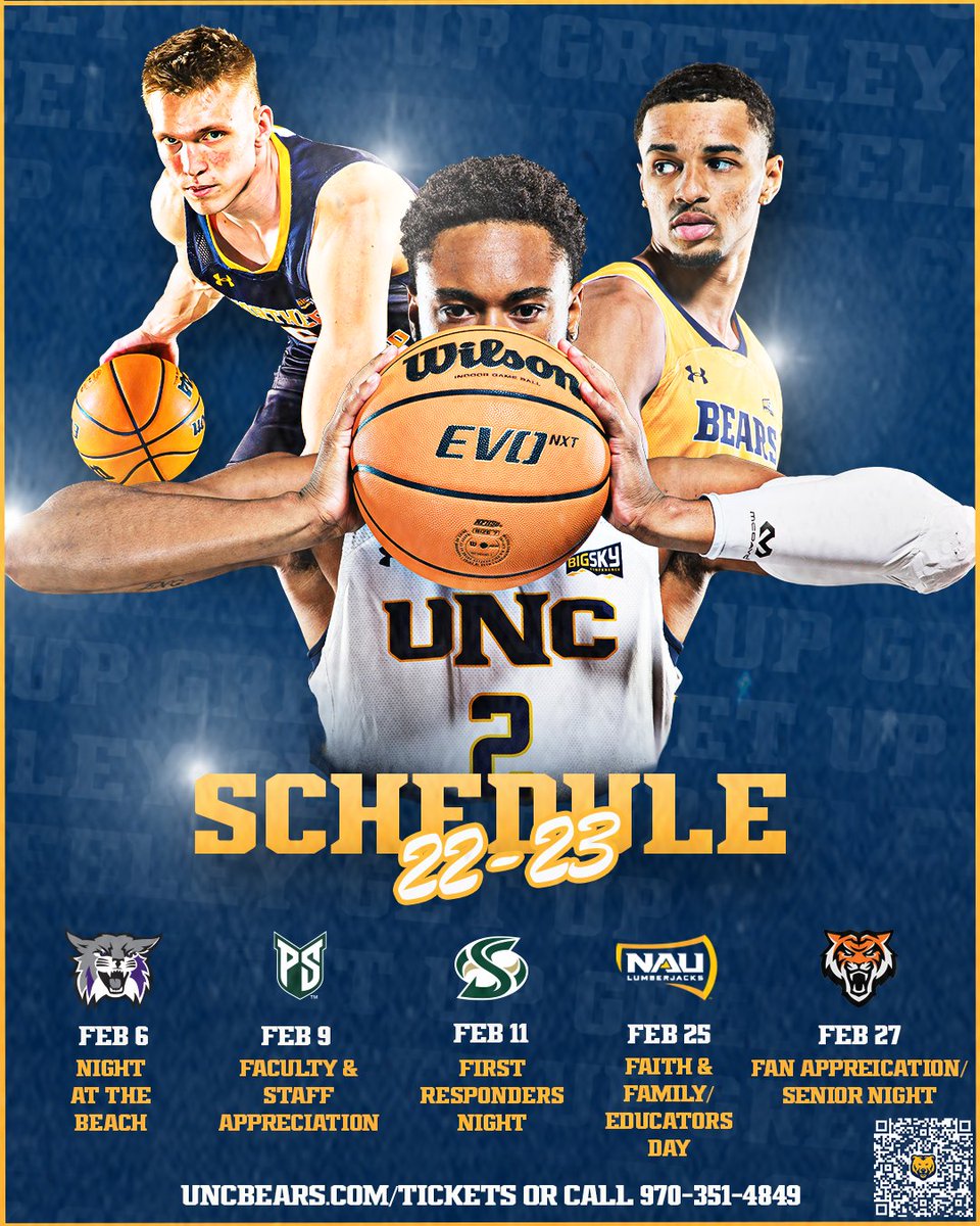 UNC_BearsMBB's tweet image. Don't miss out on your last five chances to catch the Bears in The Bank!

Get your tickets now 🎟: tickets.unco.edu/online/mapSele…

#GetUpGreeley🐻🏀