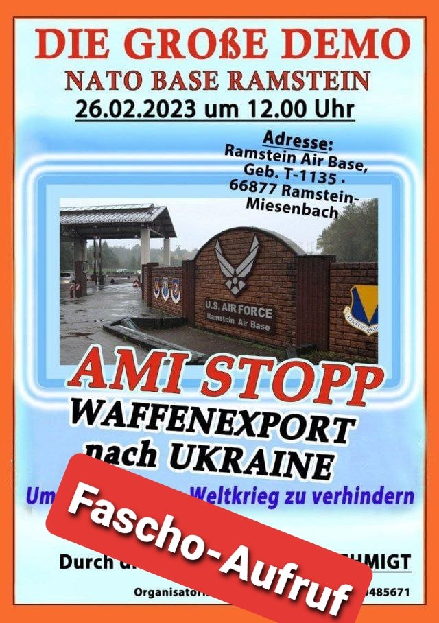antifa_rp's tweet photo. #Rechtsextremisten und #Kremlknechte mobilisieren zu #Ramstein Demo und schieben pazifistische und antiamerikanische Motive vor. Vorsicht Falle!

Seit zirka November '22 läuft die #Faschopropaganda bei #Telegram ... https://t.co/DAvUxIYmiH