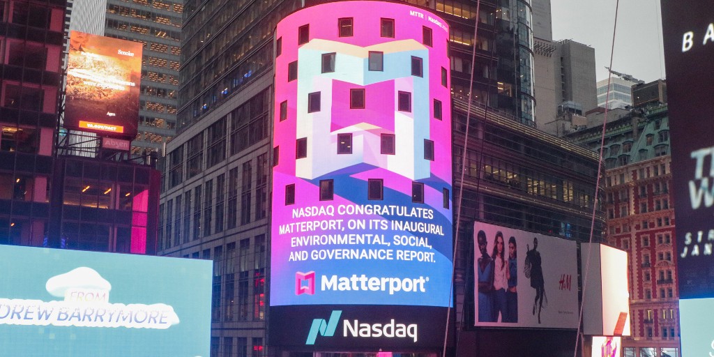 Matterport's tweet photo. We're grateful for the recognition, @nasdaq! Proud that our digital twins are highly effective at achieving #sustainability goals and thanks to Minimum for helping us calculate the emissions reduction potential of using Matterport. Get the full report: https://t.co/Og2JPeuvkC https://t.co/3jaOxr1Sca
